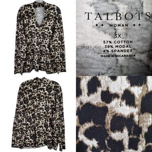 Talbots Tunic Top Women's Plus 3X Animal Print Popover Jersey Knit Stretch